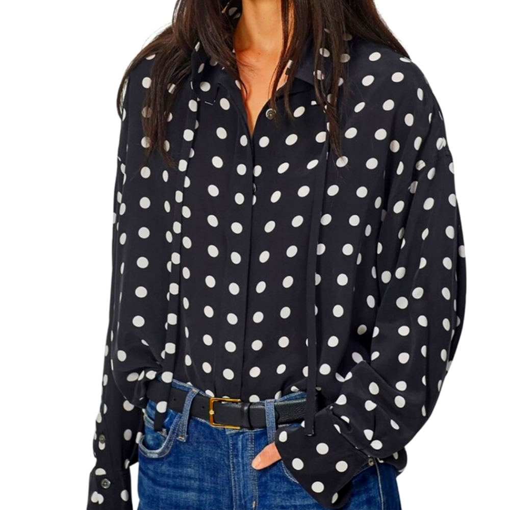 NWT EQUIPMENT FEMME Adalyn Black Heart Printed Blouse sz S